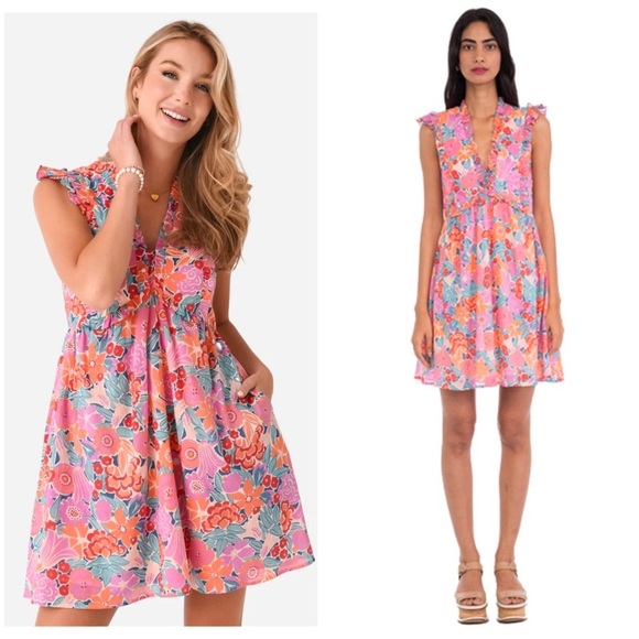 Banjanan | Feminine Cottagecore Ellian Mini Dress In Floral Bloomsbury Dawn | XL - Picture 1 of 14
